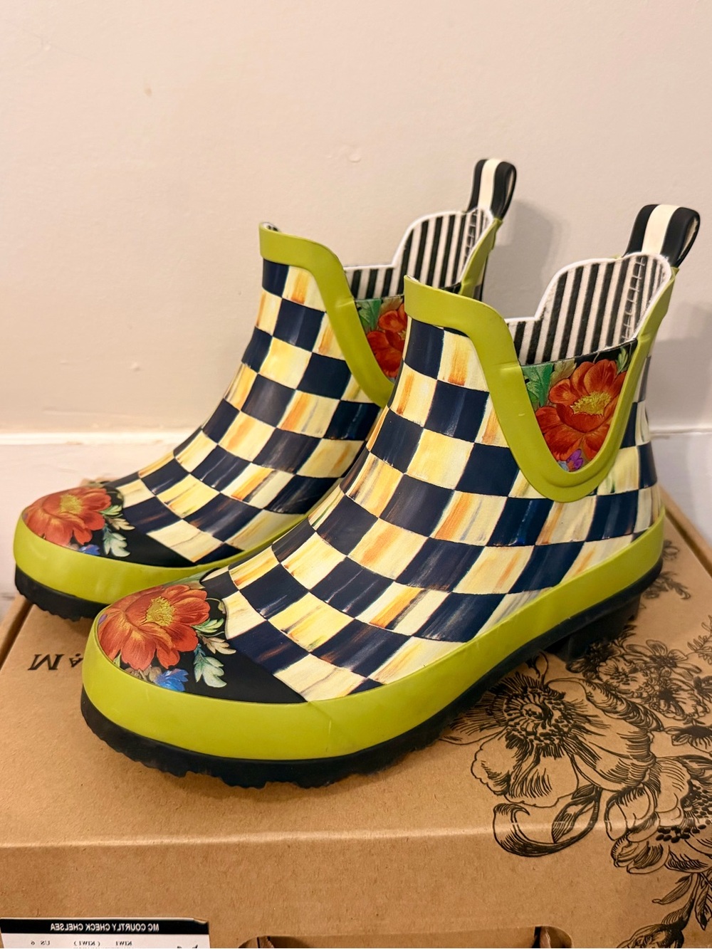 MacKenzie Childs Courtly Check Short Chelsea Rain Boots